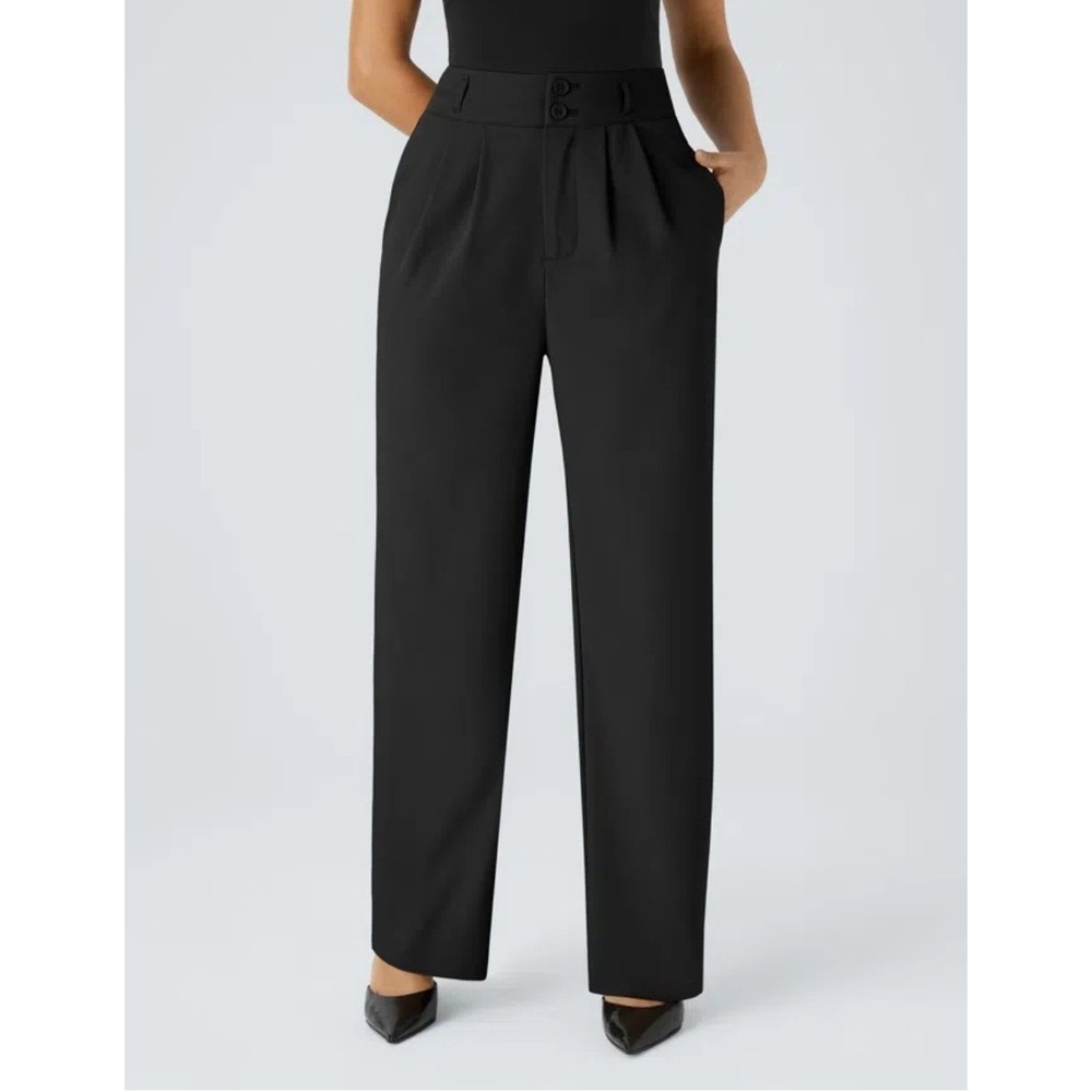 Halara Flex High Waisted Zipper Pocket Shirred Straight Leg Work Pant Blk XL NWT